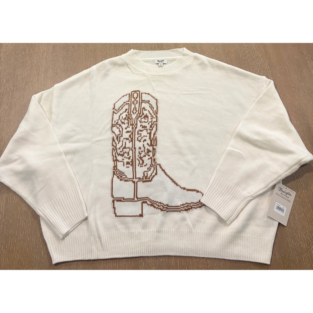 Wrangler Retro Womens Cream Boot Sweater XXL New Western‎ Cowgirl Cozy Country